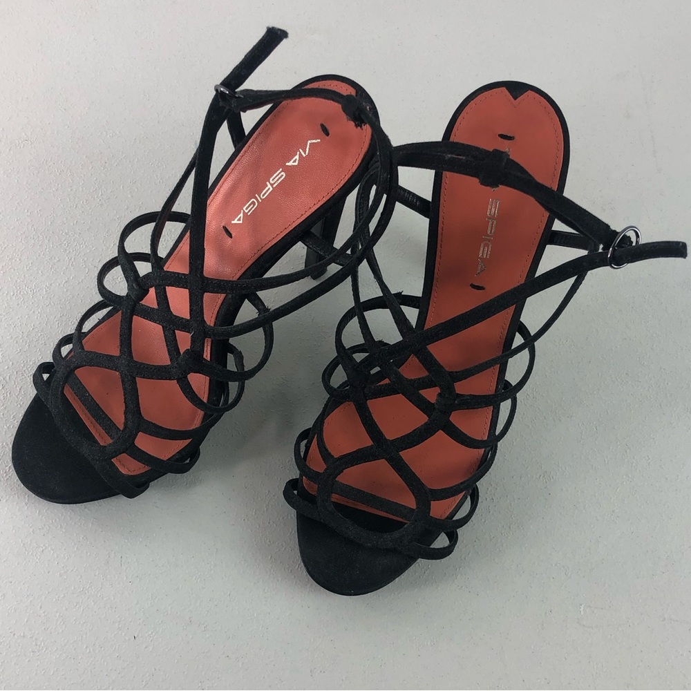 Via Spiga Strappy Sandals High Heels Womens 8 M Black Glitter Sparkles